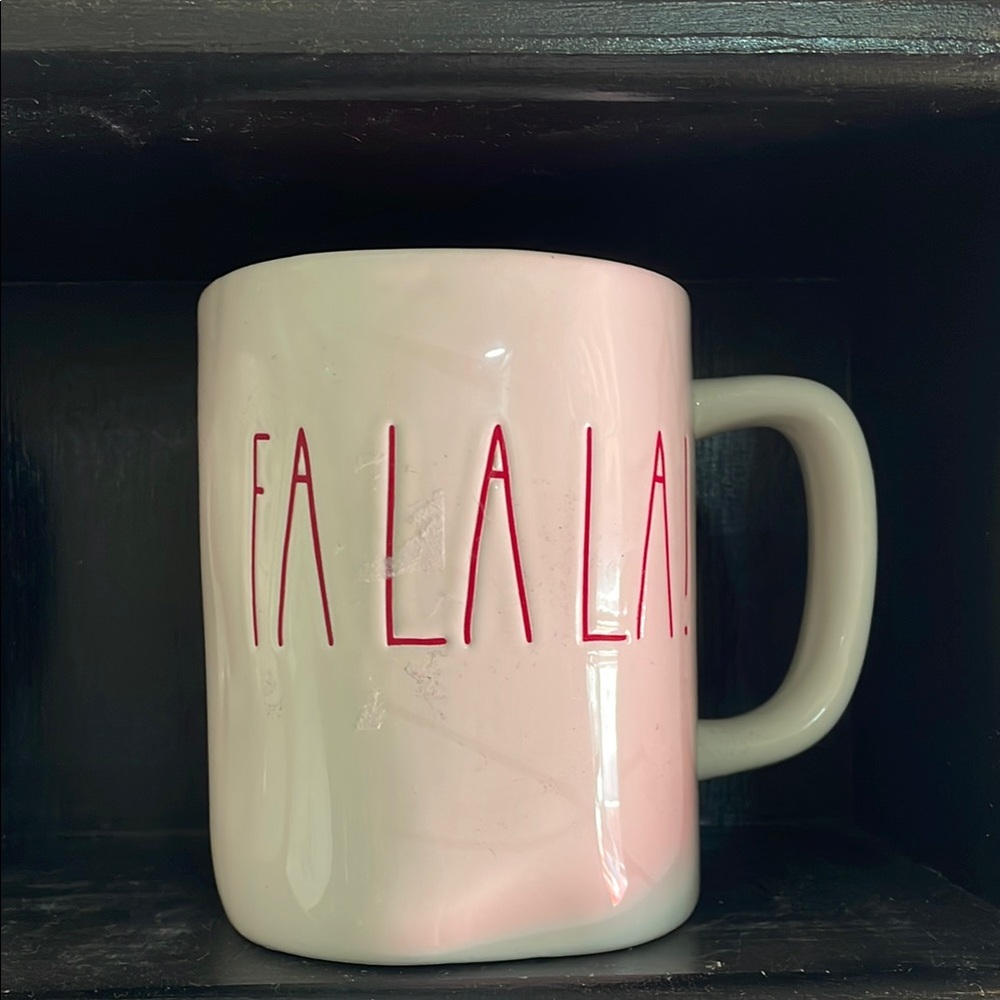 White Ceramic 'FA LA LA' Holiday Mug - Pink Lettering
